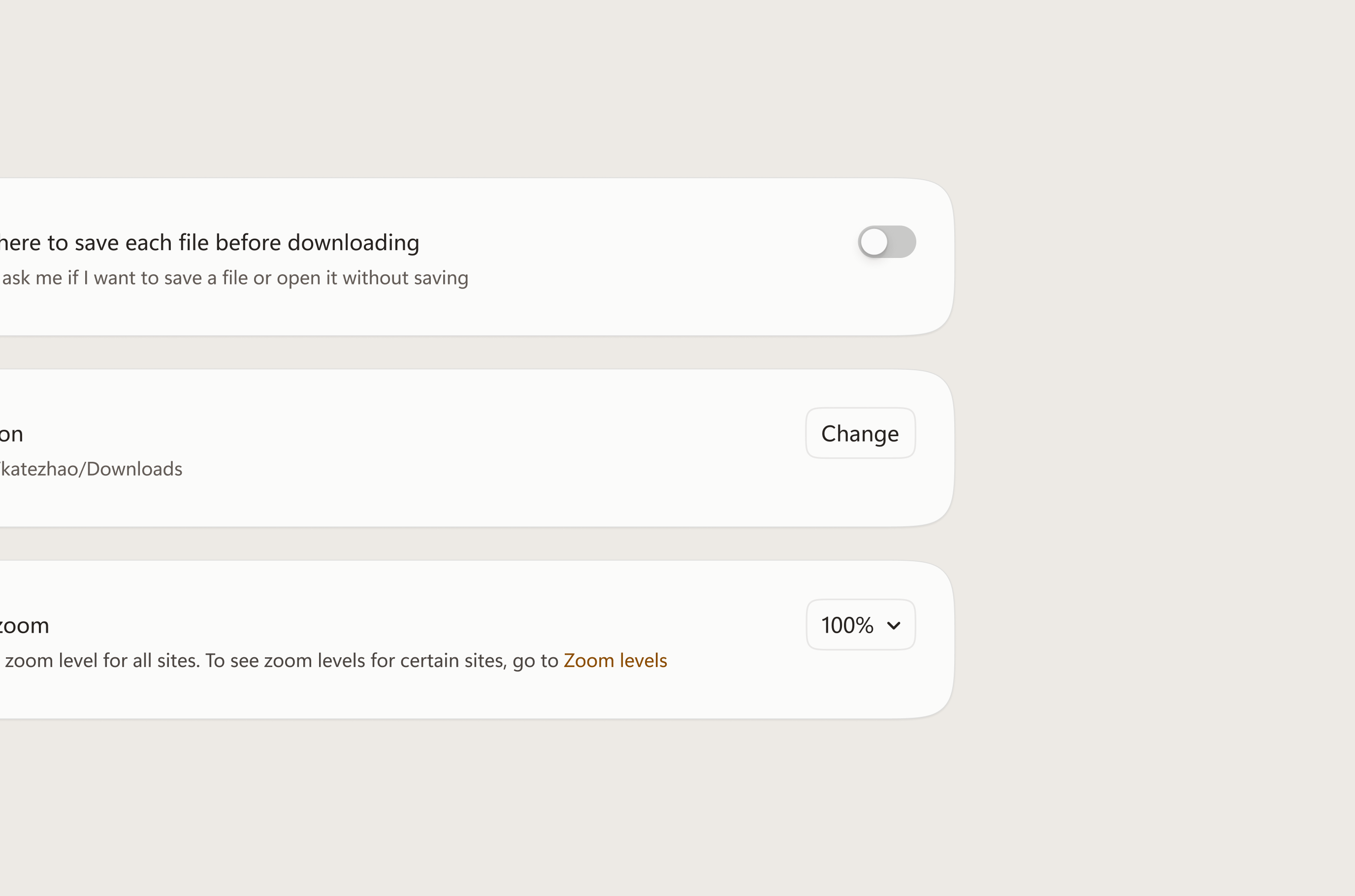 Action-oriented settings pattern