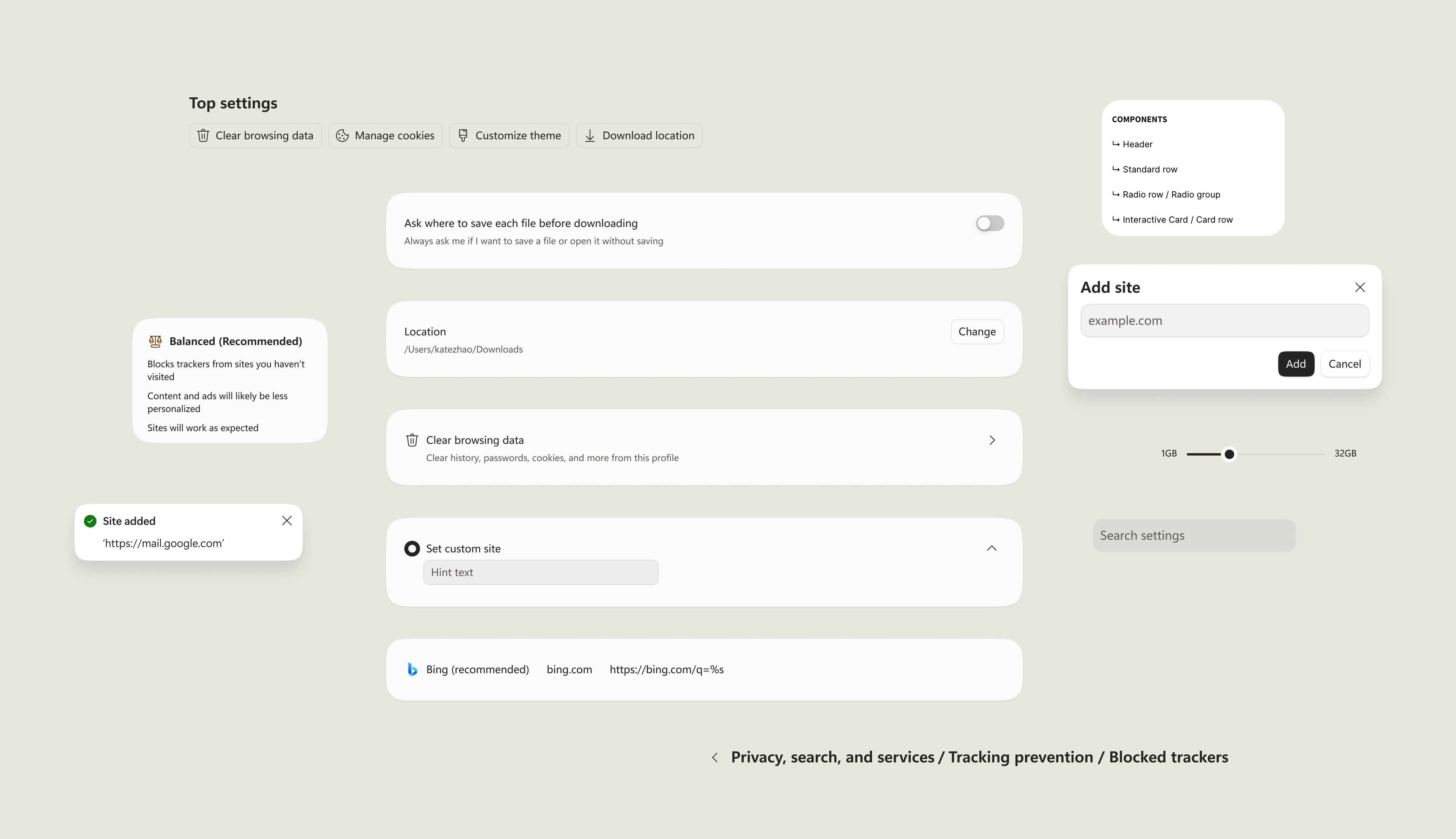 New settings component system