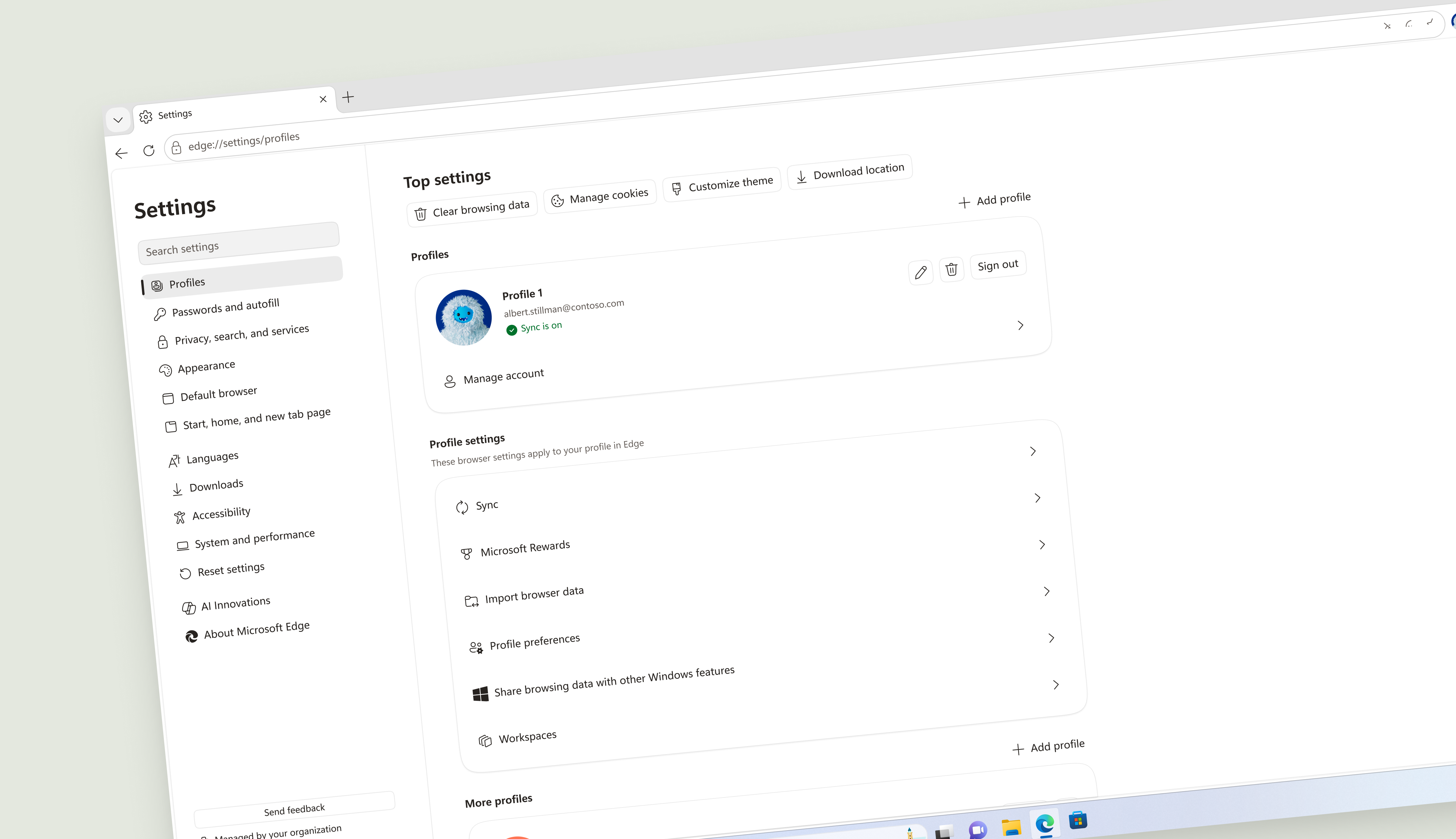 Redesigned Edge settings surface