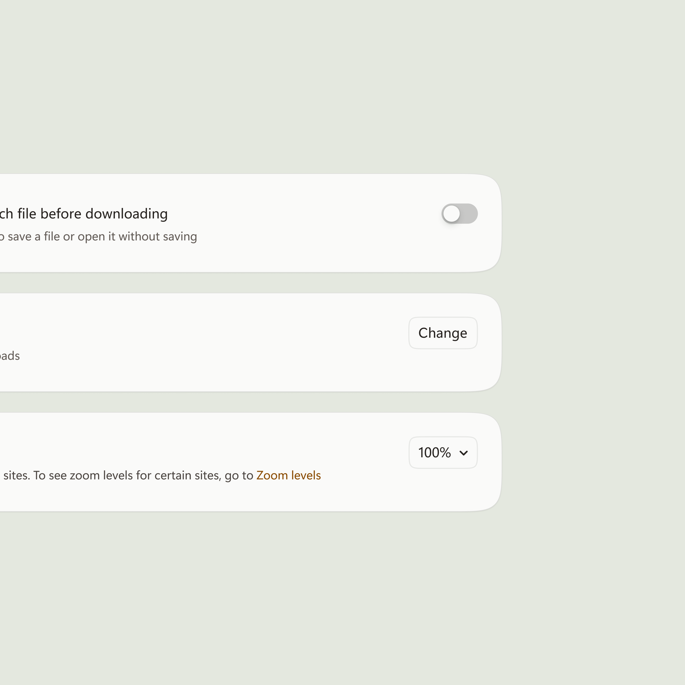 Edge settings redesign